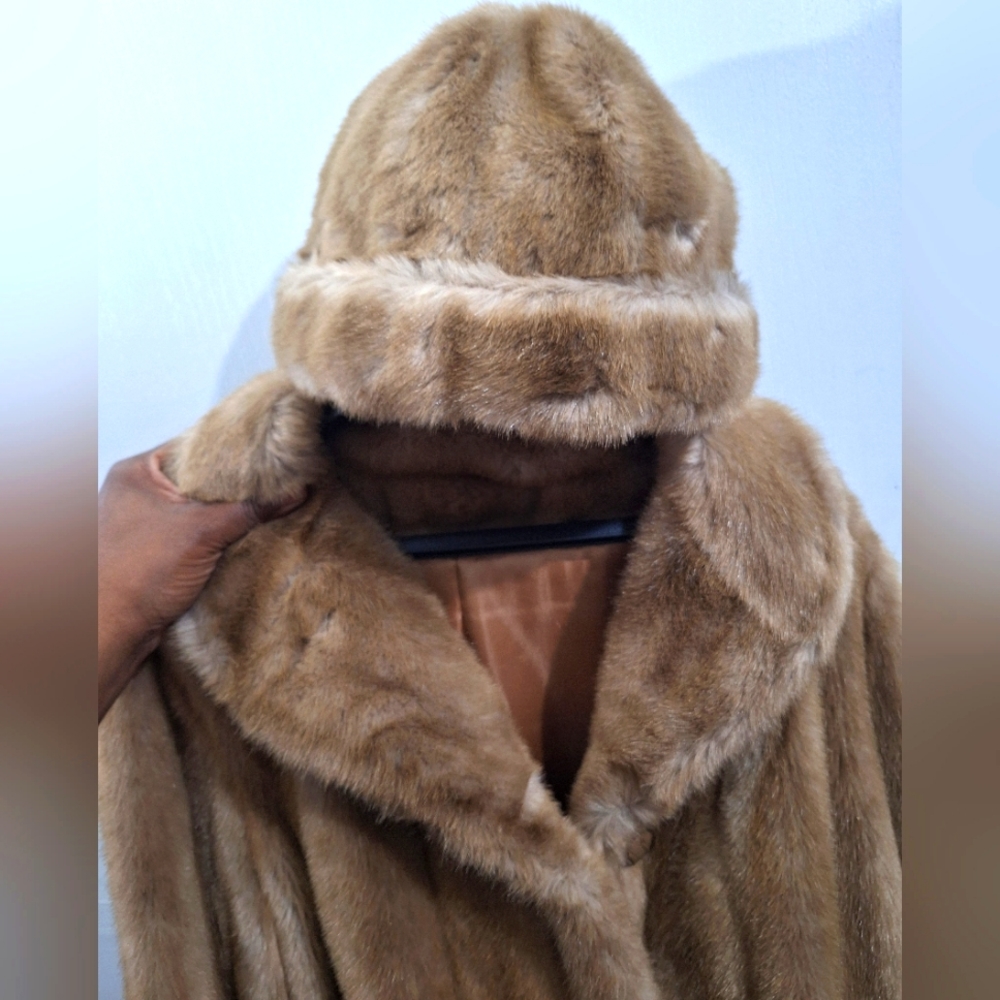 Tissavel fabric faux fur coat and hat imported from france- Exceptional conditon